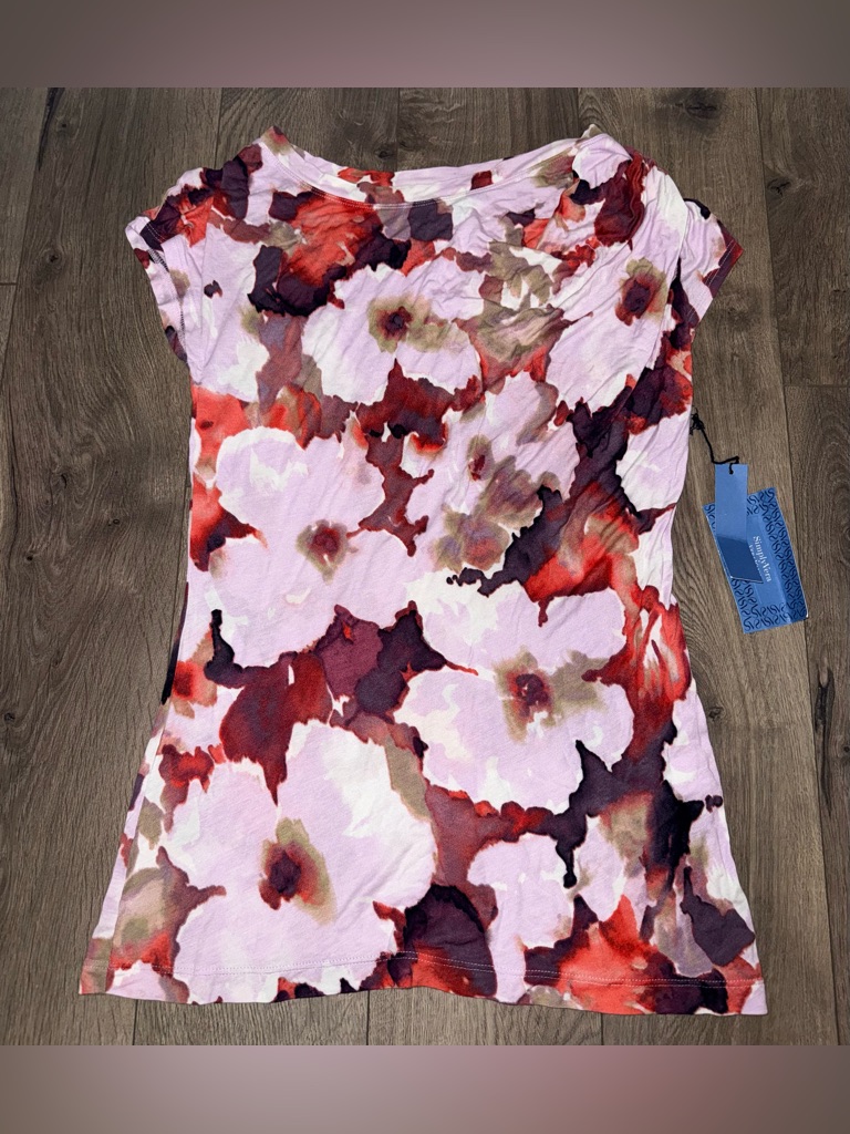 Simply Vera Vera Wang Floral Short Sleeve Scoop Neck Top In Pink & Red